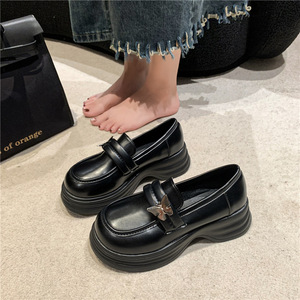 乐福鞋女2024新款春秋厚底高级感女鞋子英伦风小皮鞋法式软底黑色