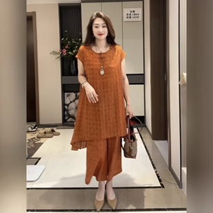 2026新款棉麻女装2026夏季新款亚麻印花短袖t恤女新中式复古包袖