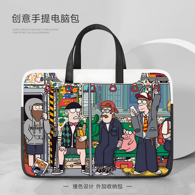 美式漫画手提笔记本电脑包女适用于联想小新air14/macbookpro15.6寸华为matebook13.3小米16寸斜挎设计女生17