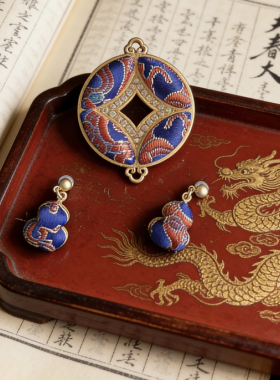 新中式国风铜钱吊坠 小葫芦耳饰一套 气质国风百搭