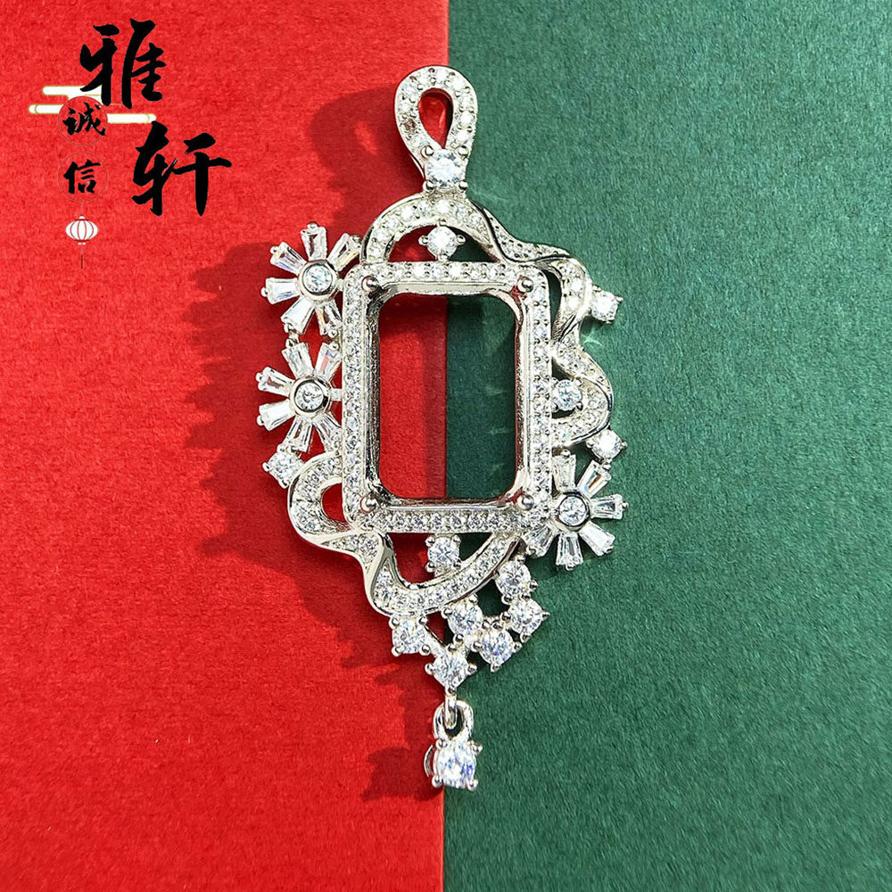 新款大气奢华S925纯银吊坠托倒八角长方形10*14mm空托项链托配饰