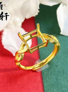 简约纯银正方形空托戒指diy饰品