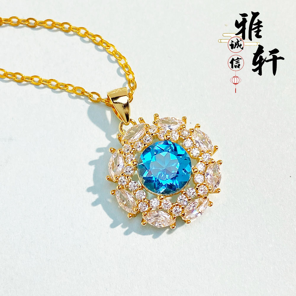 精工满钻圆形8*8mnm空托吊坠S925纯银镀18K金项链坠时尚豪华款