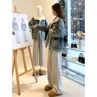 加绒加厚牛仔外套女2025秋冬款 复古宽松百搭懒惰风羊羔绒夹克上衣