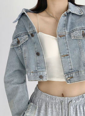 短款辣妹风牛仔外套女2025春秋季新款宽松百搭设计感炸街夹克上衣