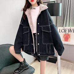 2025秋冬新款牛仔外套女韩版宽松百搭原宿bf风学生加绒加厚棉服潮