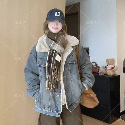 加绒加厚牛仔外套女2025秋冬款