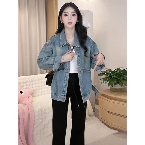复古宽松牛仔外套女春秋新款时尚百搭设计感小众学生长袖上衣夹克