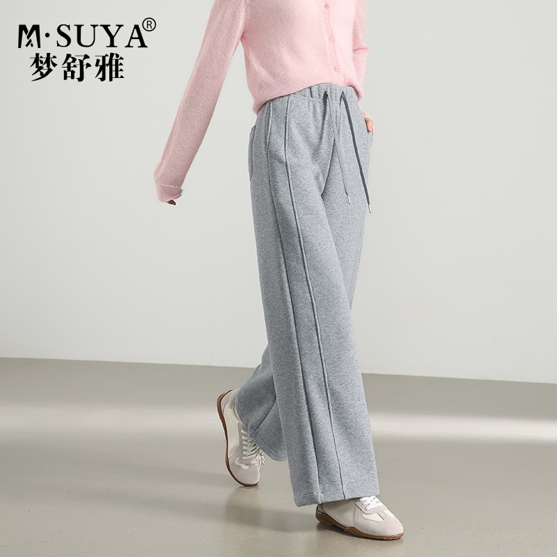 松紧腰加绒阔腿休闲裤