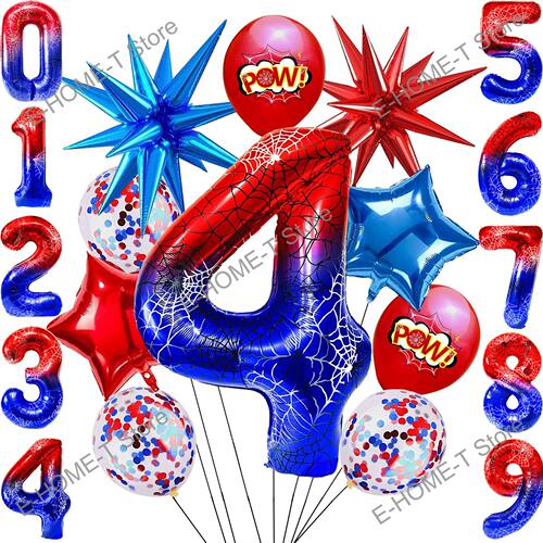 Spider Theme Number Balloons Set Star Confetti Balloons for