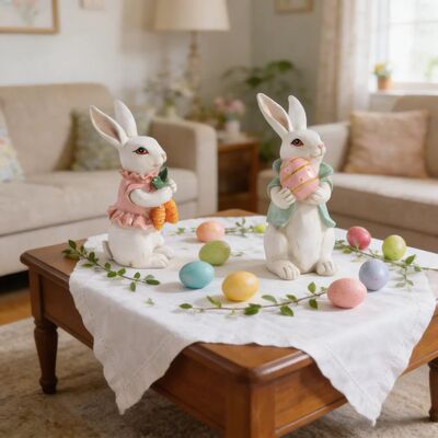 Easter Bunny Statue Holding Colored Eggs Bedroom & Living Ro