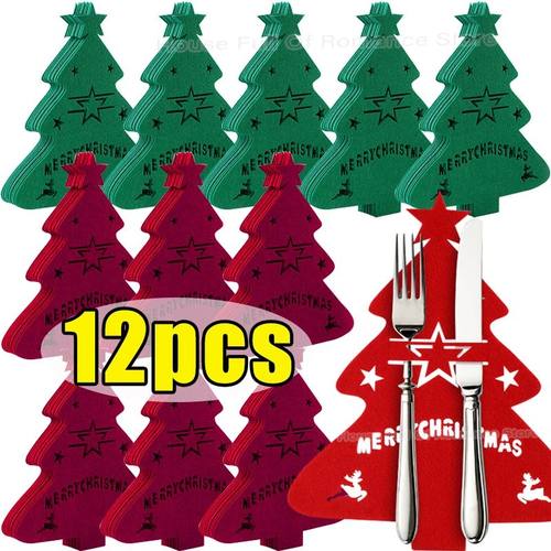 Felt Christmas Tree Tableware Mat Event Holiday 4/12pcs Knif