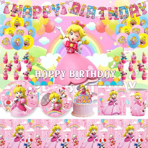 Cartoon Peach Princess Theme Girl Birthday Party Decorations