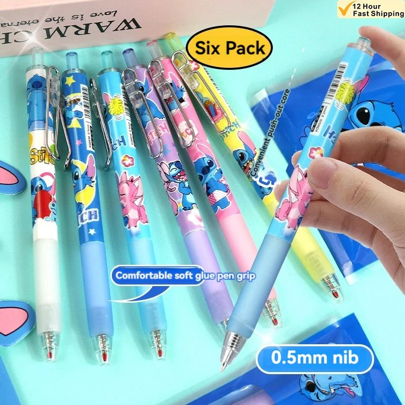6pcs/bag Kawaii Stitch Press Gel Pens 0.5mm Black ink Signat
