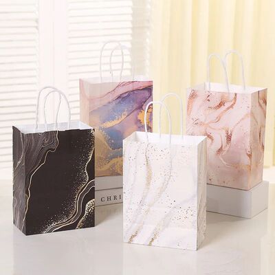5Pcs Marble Design Kraft Paper Gift Bag with Handle Birthday
