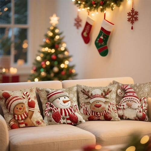Festive Christmas Themed Pillowcases: Gingerbread, Snowman,