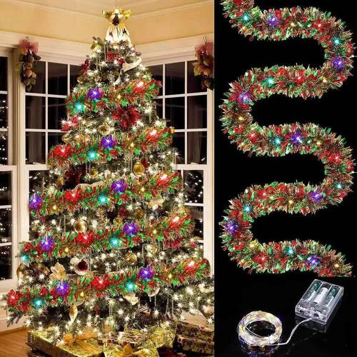 1pc Christmas Tel Garland Metallic Shiny Garland With LED Li