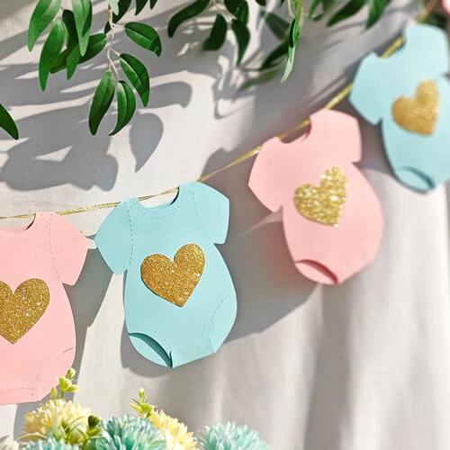 Blue Pink Bodysuit Paper Garland Baby Shower Gender Reveal P