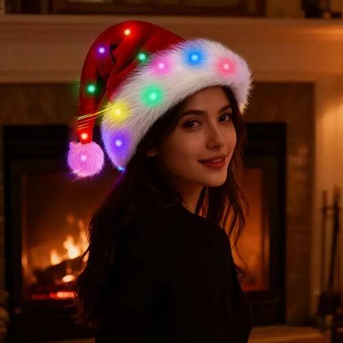 1-4PCS Adult Kid LED Christmas Hat Red Velvet Santa Hat Holi