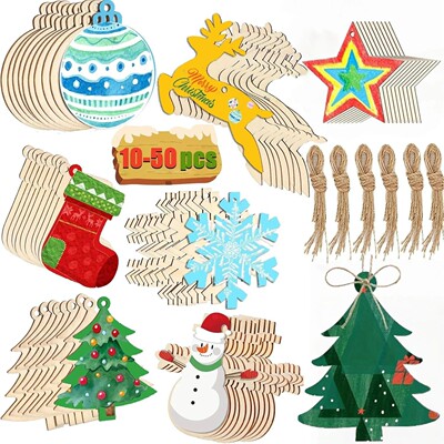 10-50Pcs Wooden Christmas Ornaments Unfinished Wood Slices w
