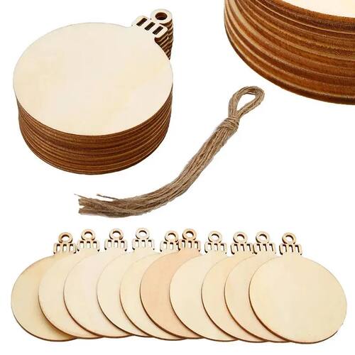 10pcs Merry Christmas Wooden Round Baubles Tags Christmas Ba