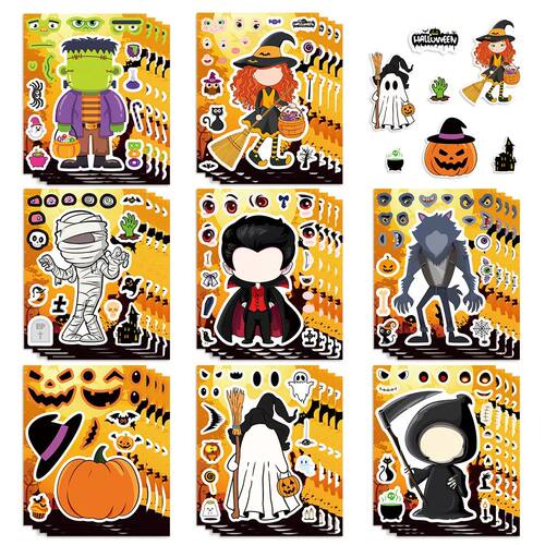 16PCS Halloween Make a Face Stickers Halloween Party Gift Bo