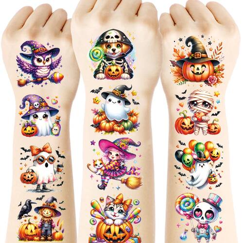 24 Sheets Halloween Temporary Tattoos, Cute Pumpkin Ghost Do