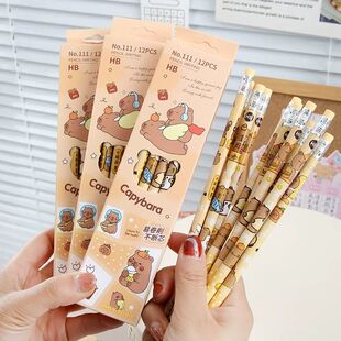 12Pcs/Pack Cartoon Animal Capybara Theme HB Writing Pencils