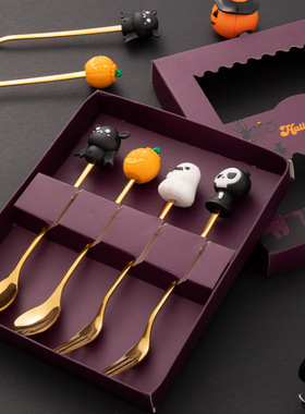 Stainless Steel Tableware Set Halloween Doll Spoon Gift Box
