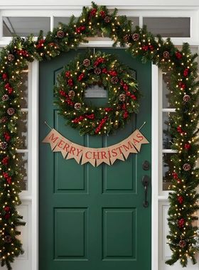 Christmas Garland Wreath with Pinecones Red Berries, Artific