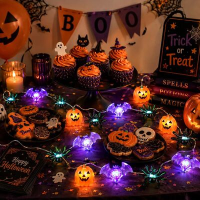 1PC 3D Pumpkin Bat Spider Halloween String Lights Spooky Hor