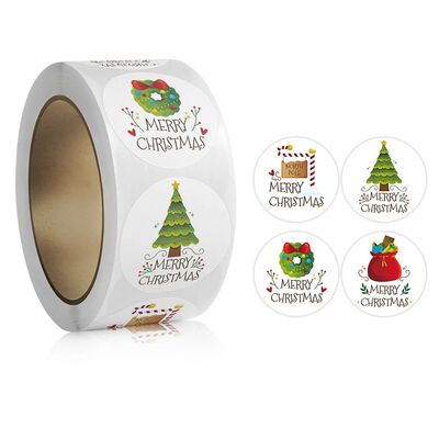500pcs Merry Christmas Stickers 1 inch Round Christmas Tags