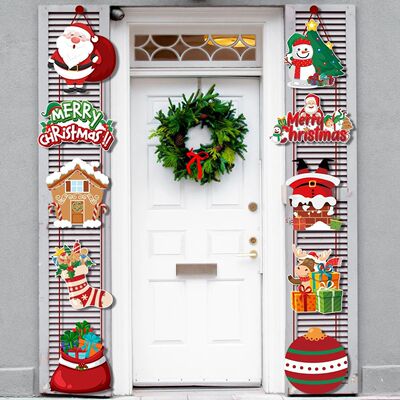 1pair Merry Christmas Door Hanging Banner Santa Claus Snowma