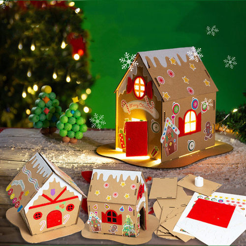 Christmas DIY Paper House with LED Candle Puzzle Crafts Card