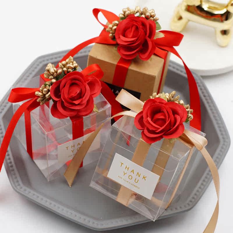 romantic candy box flower bow ribbon pvc favors and gift box