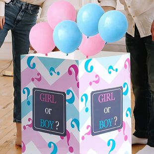 7pcs gender reveal box paired with 3 pink balloons and 3 blu