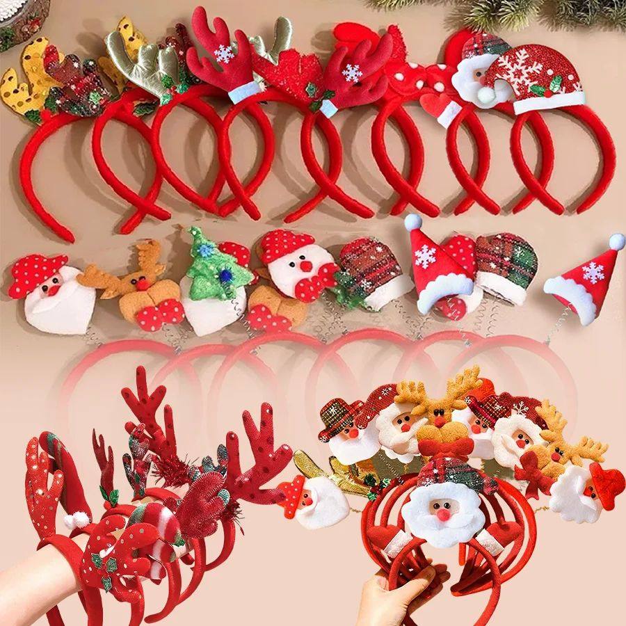 1-15pcs Christmas Headbands Snowman Reindeer Antlers Santa D