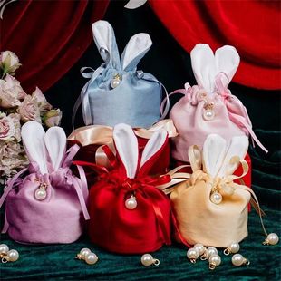 1PC Easter Rabbit Ears Candy Bag Velvet Draw String Gift Pac