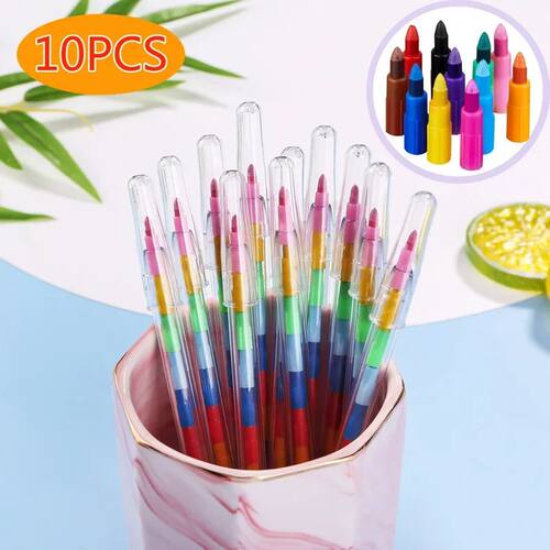 10pcs Stackable Crayons Pencil Colorful Painting Graffiti Ki