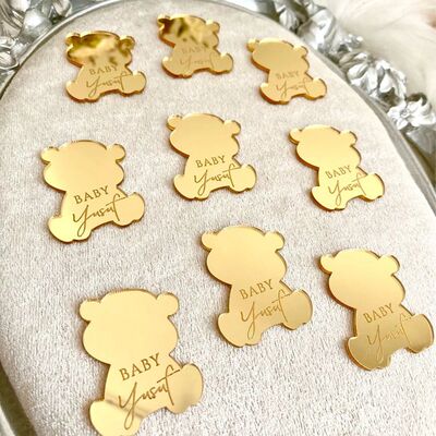20/50/100pcs Personalized Bear Acrylic Mirror Tag Baby Showe