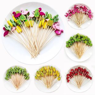 Sticks Skewers Hawaii 100 Disposable Bamboo Party Fork 50Pcs