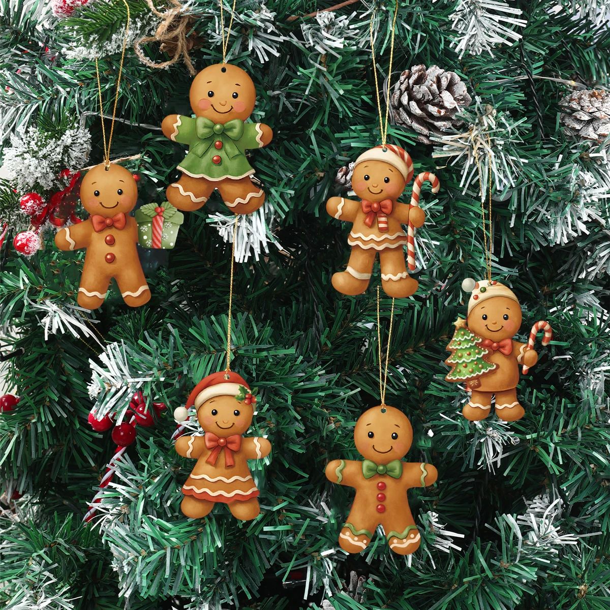 12pcs Christmas Gingerbread Man Wooden Pendant Xmas Tree Han