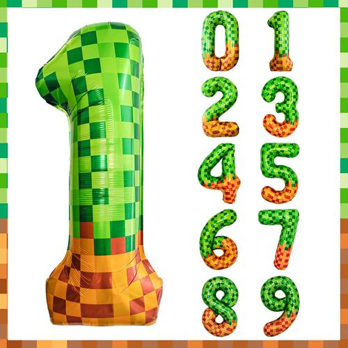 40 Inch Giant Mosaic Green Pixel Miner Theme Number Foil Bal