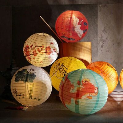 12Inch Printed Flower Round Chinese Paper Lanterns Birthday