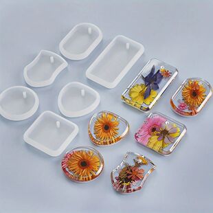 6pcs/set Silicone Keychain Mold Set Round & Rectangle Pendan