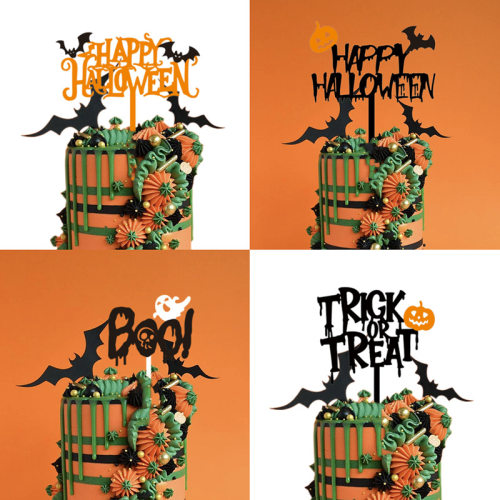 Halloween Acrylic Cake Card Double Layer Pumpkin Ghost Bat H
