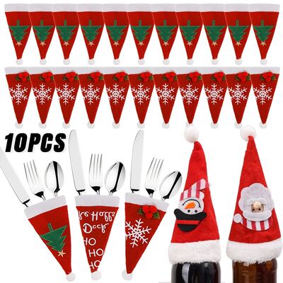 10/1Pcs Christmas Cutlery Holder Set Mini Santa Hat Fork Kni