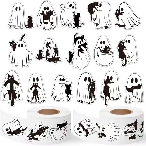 500 Pcs Halloween Sticker Black Cat and Ghost Stickers for H