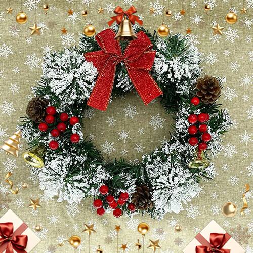 Christmas Wreath 30cm Holiday Decor with Berries Bow Bells A