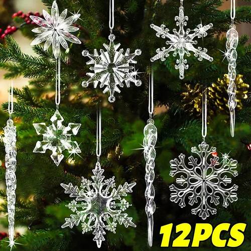 12/1pcs Crystal Snowflake Icicle Christmas Ornaments Xmas Tr